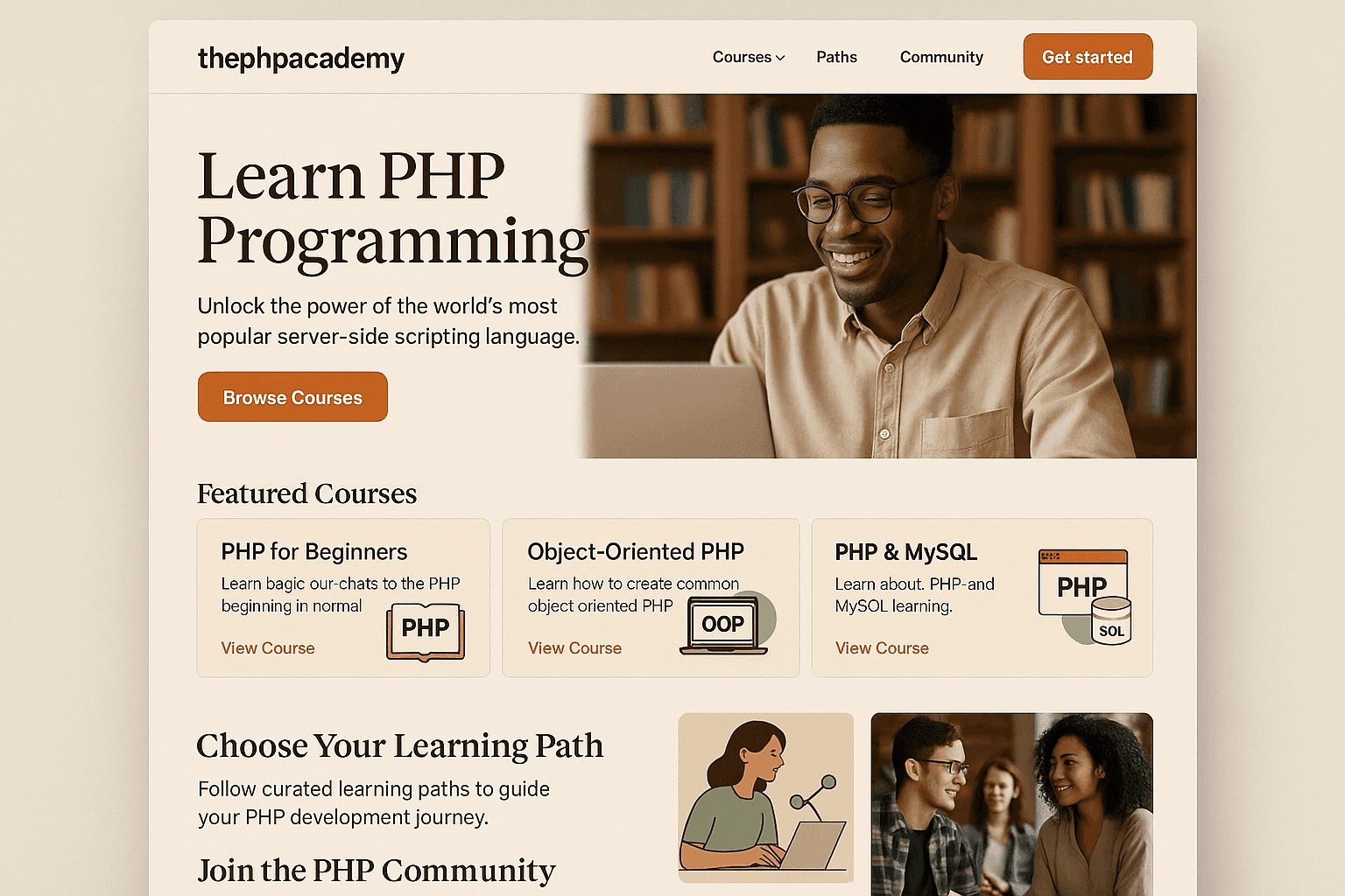 thephpacademy.com website mockup